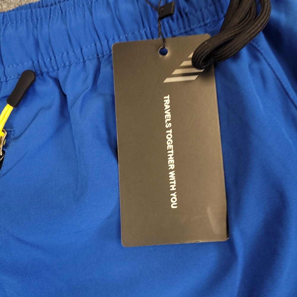 Athletic Travel Pants Men 32x30 Blue Stretch Drawstring Zip Pocket High Rise NWT - Picture 3 of 15